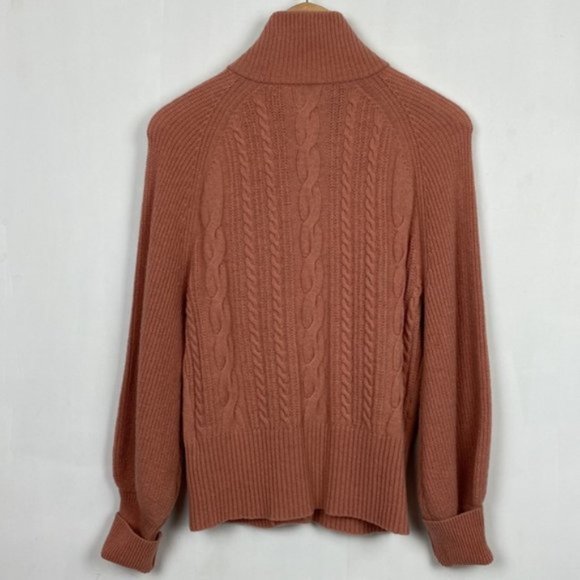 J.Crew S Salmon Cardigan Cable Knit Faux Leather Buttons Lambs Wool - Picture 14 of 14